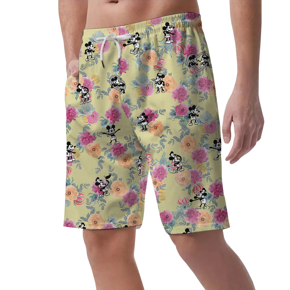 Steamboat Willie Mickey Minnie Beach Shorts For Men