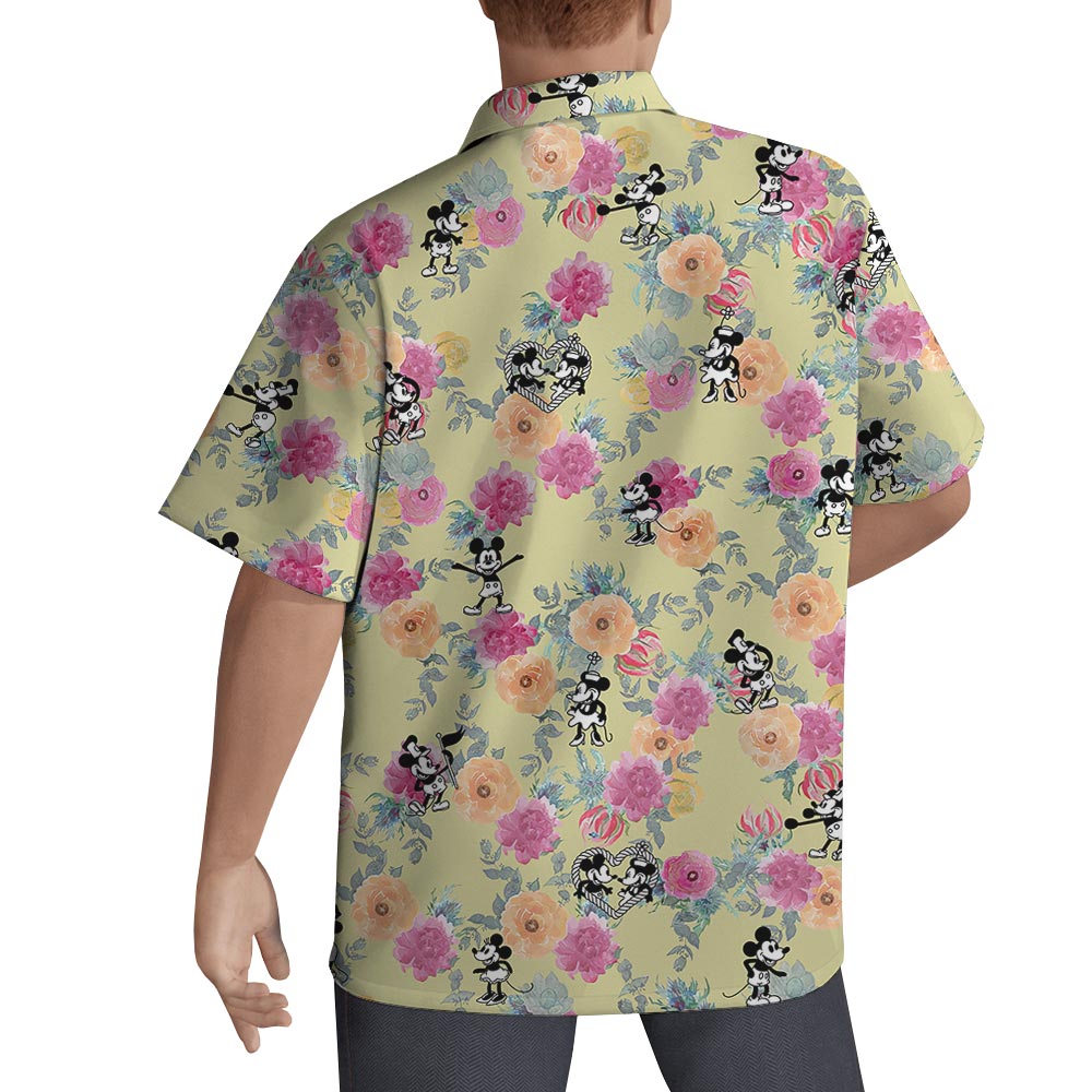 Men's Mickey Minnie Button Up Shirt Steamboat Willie