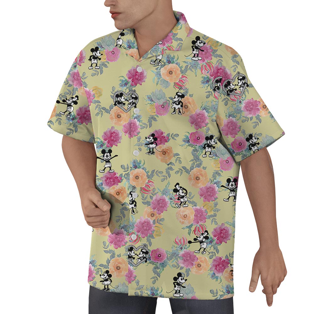 Men's Mickey Minnie Button Up Shirt Steamboat Willie