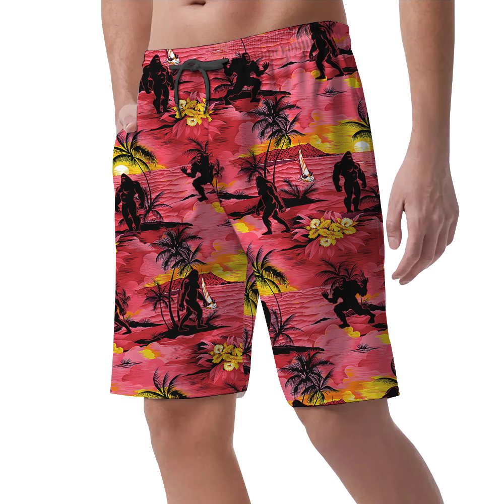 Tropical Islands Sasquatch Palm Trees Hawaiian Beach Shorts For Men