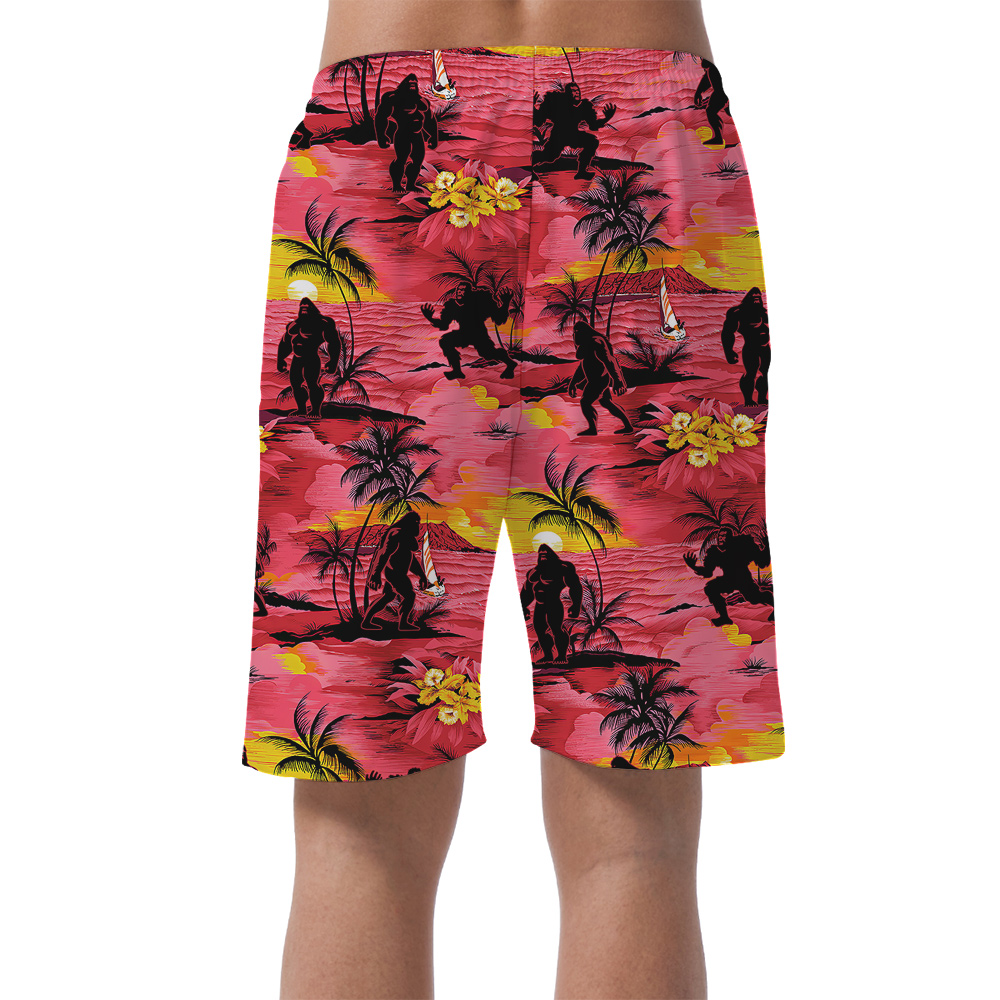 Tropical Islands Sasquatch Palm Trees Hawaiian Beach Shorts For Men