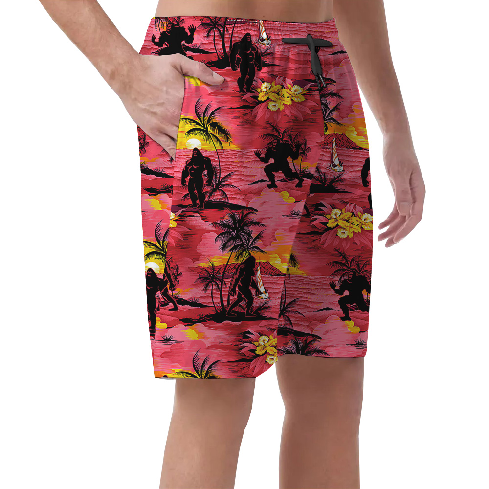 Tropical Islands Sasquatch Palm Trees Hawaiian Beach Shorts For Men