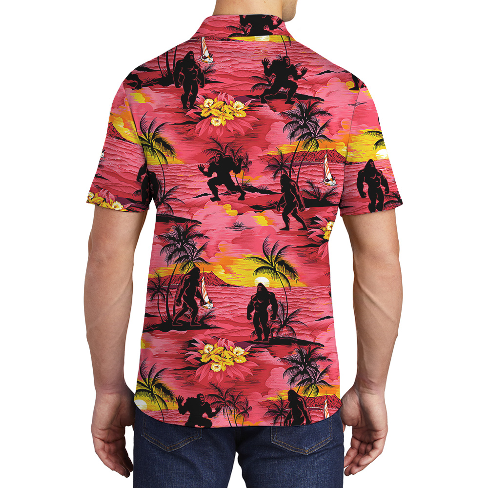 Classic Sasquatch Tropical Islands Red Hawaiian Polo Golf Shirt