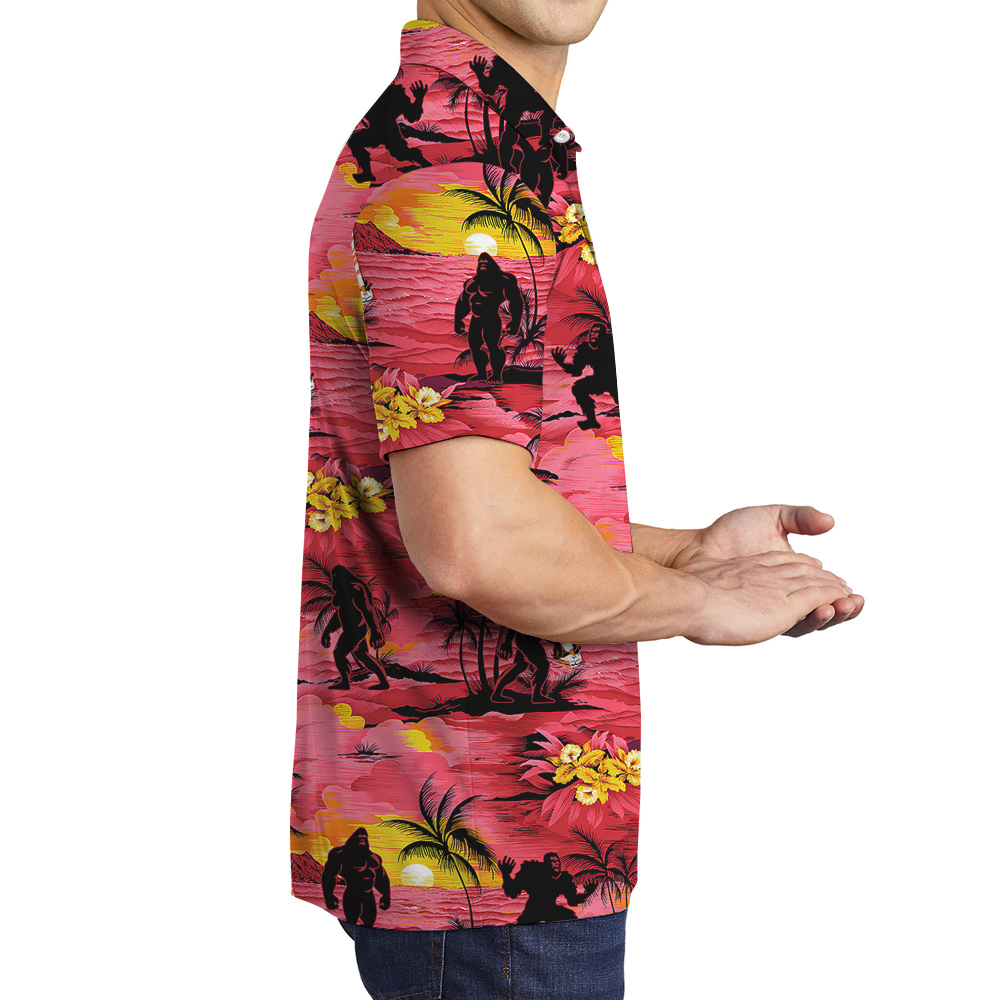 Classic Sasquatch Tropical Islands Red Hawaiian Polo Golf Shirt