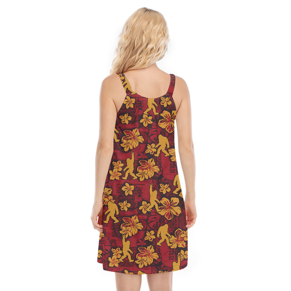 Cool Bigfoot Hibiscus Red Aloha Cami Dress