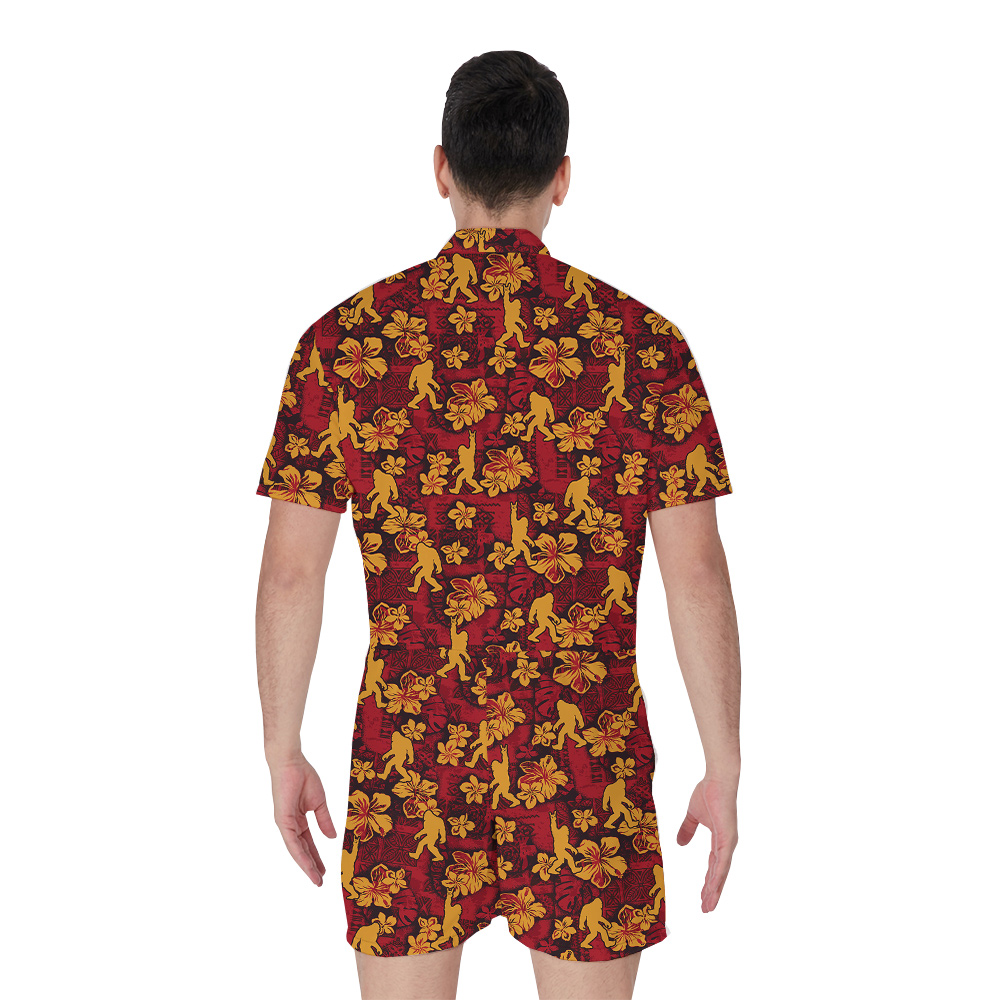 Cool Bigfoot Vintage Floral Red Men's Hawaiian Romper
