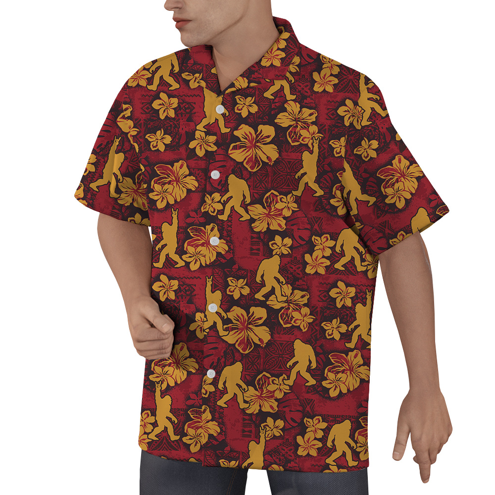 Bigfoot Hibiscus Vintage Red Aloha Shirt