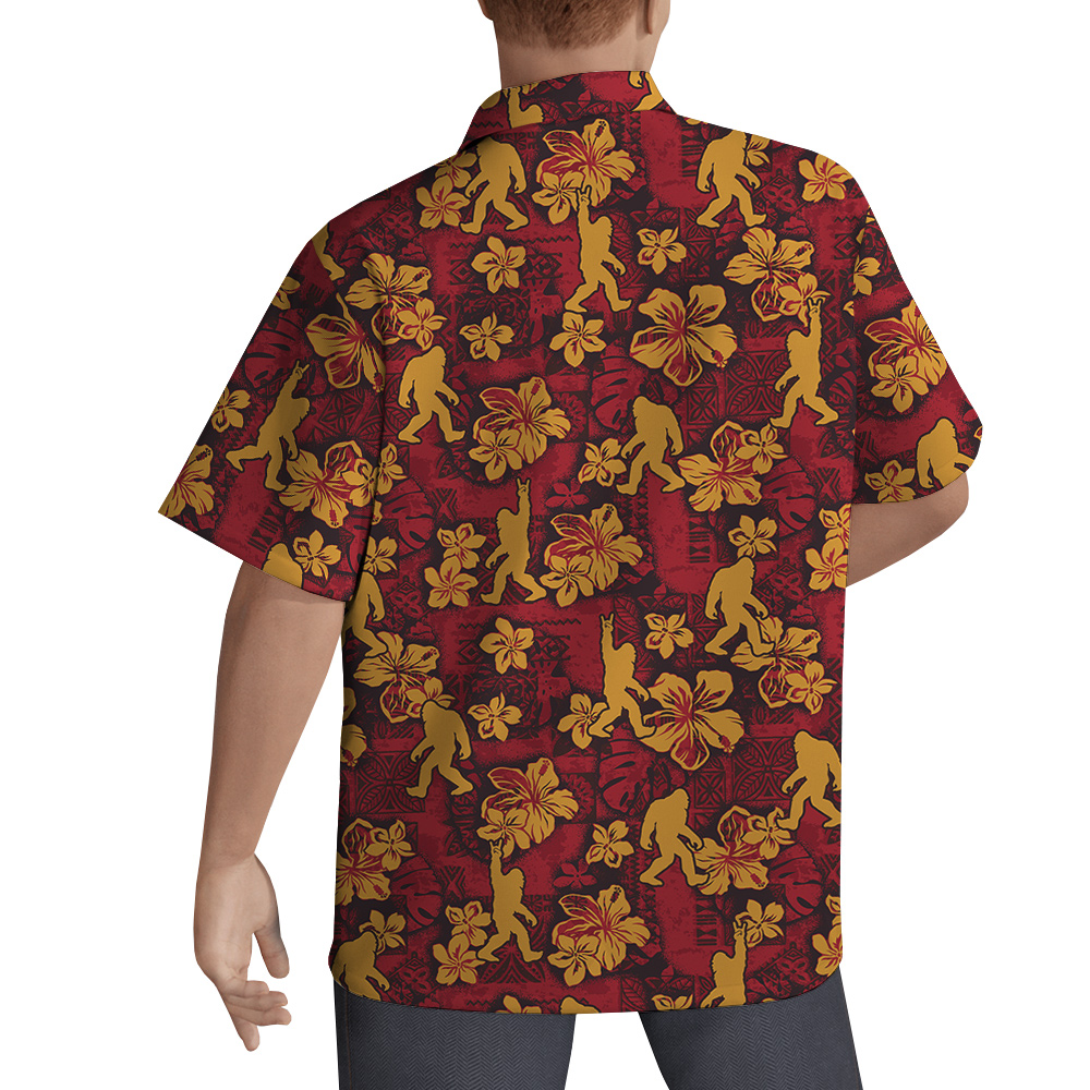 Bigfoot Hibiscus Vintage Red Aloha Shirt