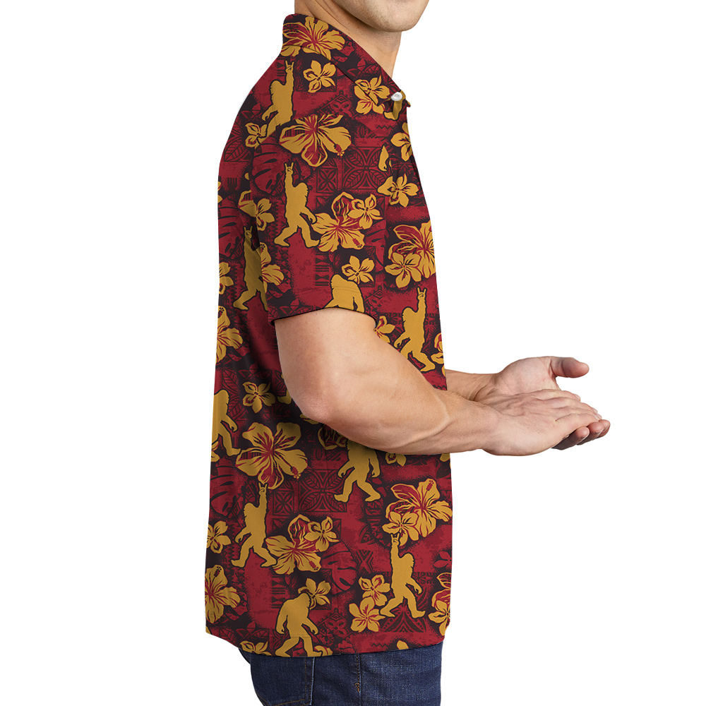 Cool Sasquatch Hibiscus Vintage Red Polo Golf Shirt For Men
