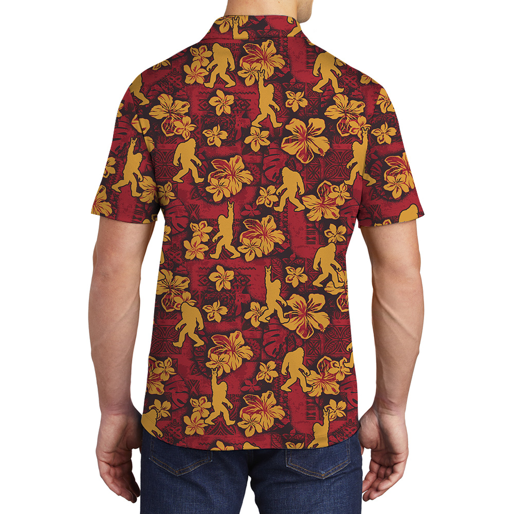 Cool Sasquatch Hibiscus Vintage Red Polo Golf Shirt For Men