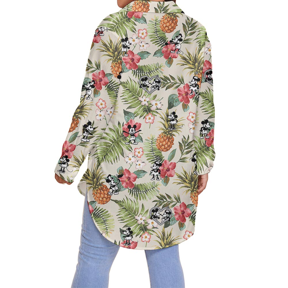 Floral Mickey Minnie Steamboat Willie Mouse Plus Size Women's Shirt