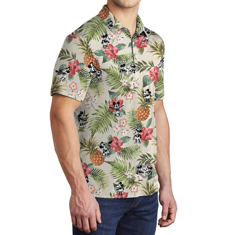 Men's Mickey Minnie Steamboat Willie Tropical Polo Shirt
