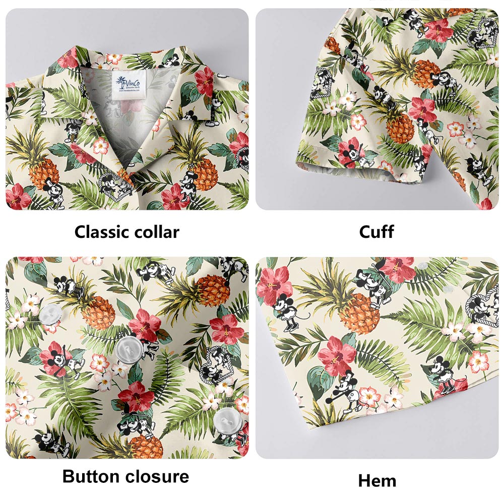 Hibiscus Pineapple Mickey Mouse Hawaiian Shirt Steamboat Willie