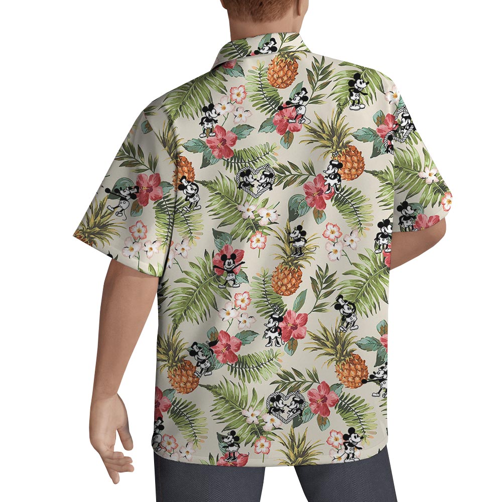 Hibiscus Pineapple Mickey Mouse Hawaiian Shirt Steamboat Willie