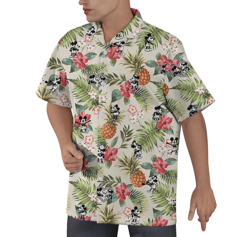 Hibiscus Pineapple Mickey Mouse Hawaiian Shirt Steamboat Willie