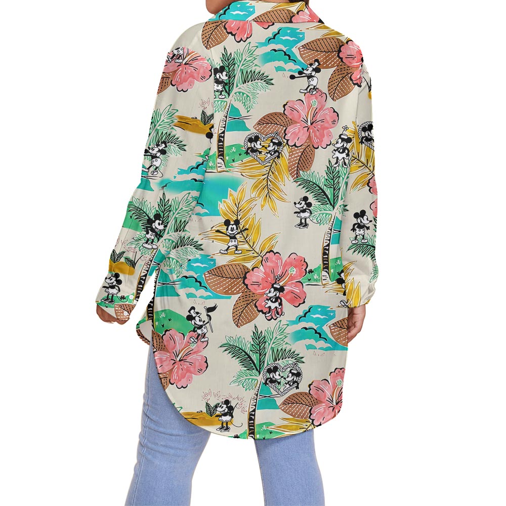Funny Mickey Mouse Plus Size Women's Hawaiian Shirt Steamboat Willie