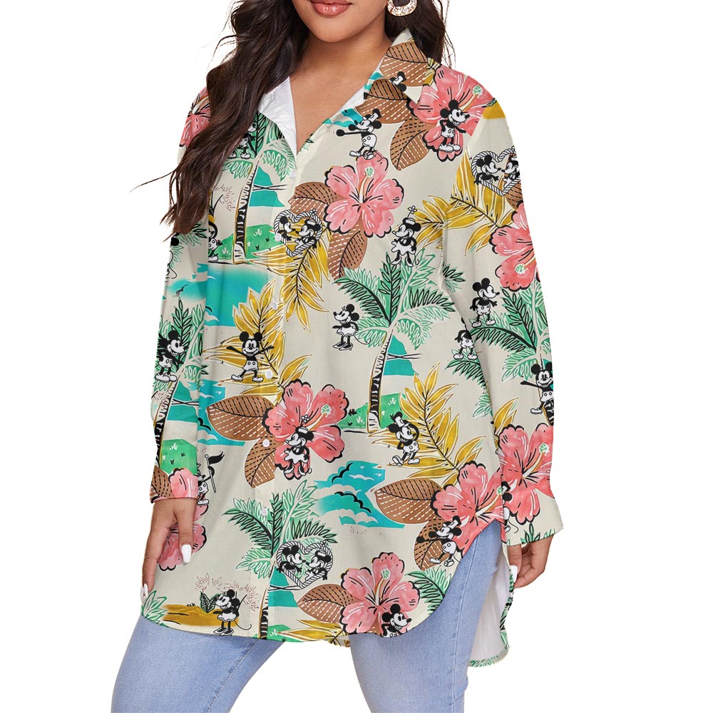 Funny Mickey Mouse Plus Size Women's Hawaiian Shirt Steamboat Willie