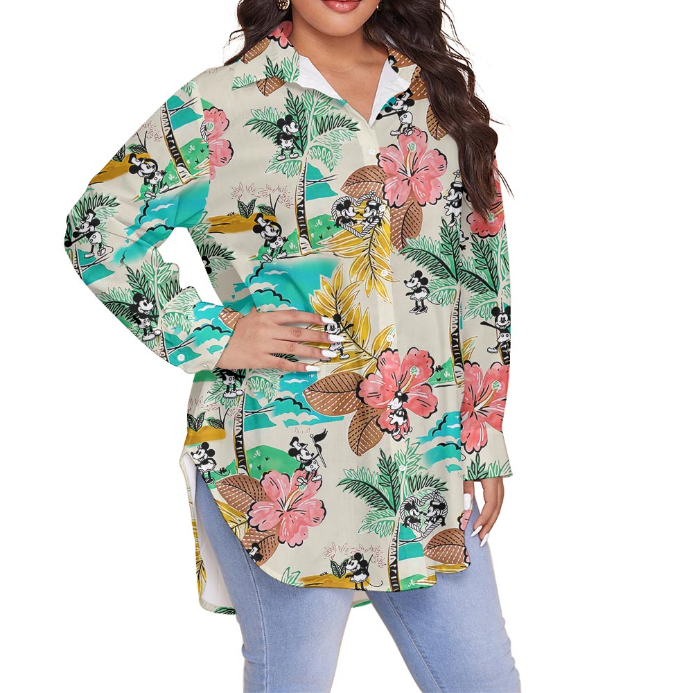 Funny Mickey Mouse Plus Size Women's Hawaiian Shirt Steamboat Willie