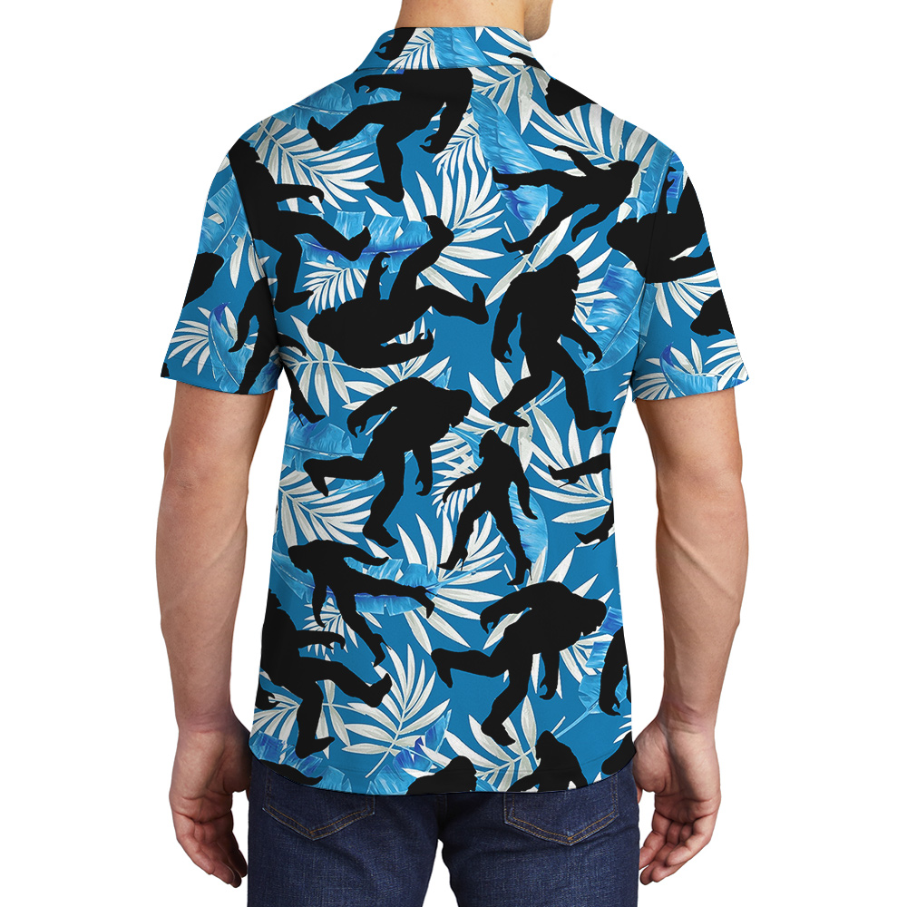 Tropical Bigfoot With High Heels Navy Hawaiian Polo Shirt