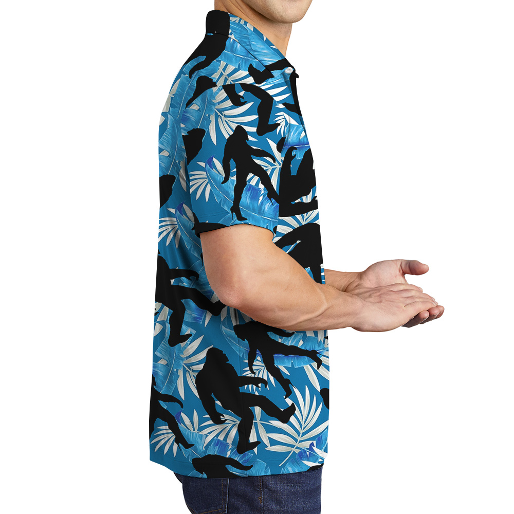 Tropical Bigfoot With High Heels Navy Hawaiian Polo Shirt