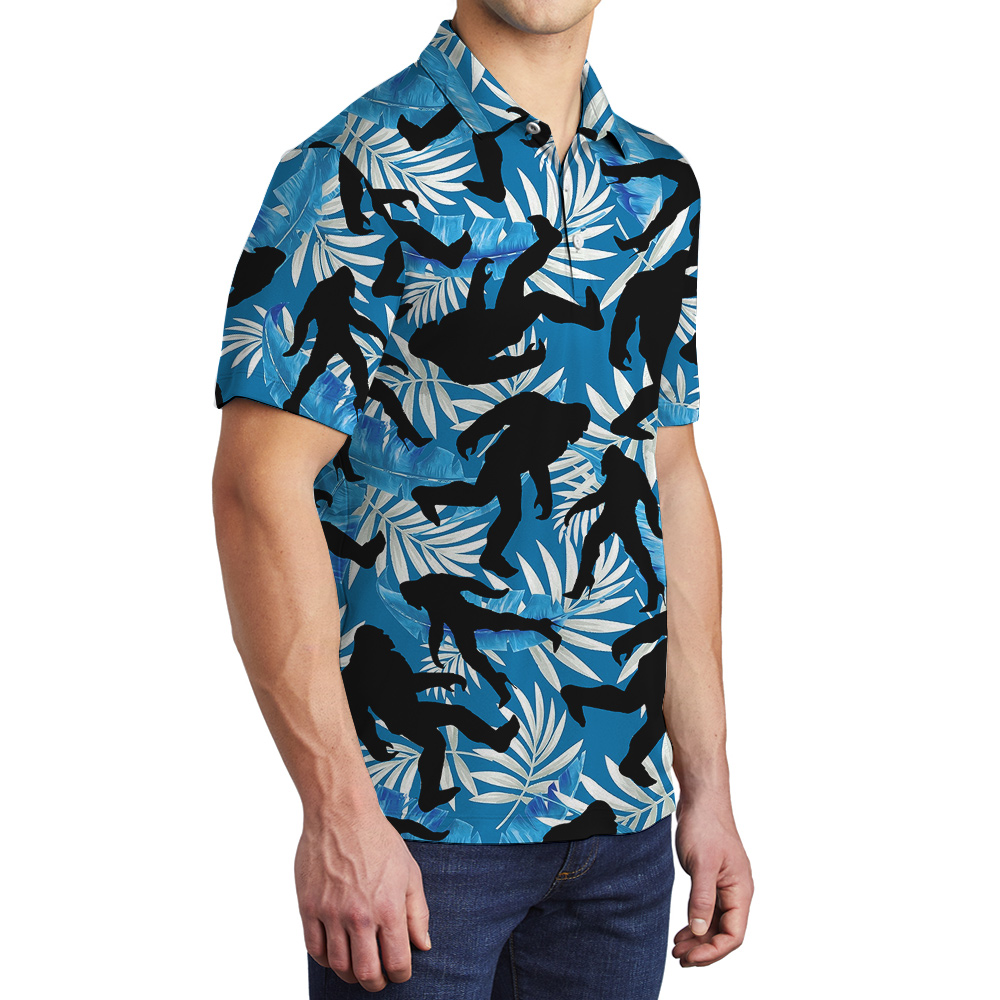 Tropical Bigfoot With High Heels Navy Hawaiian Polo Shirt