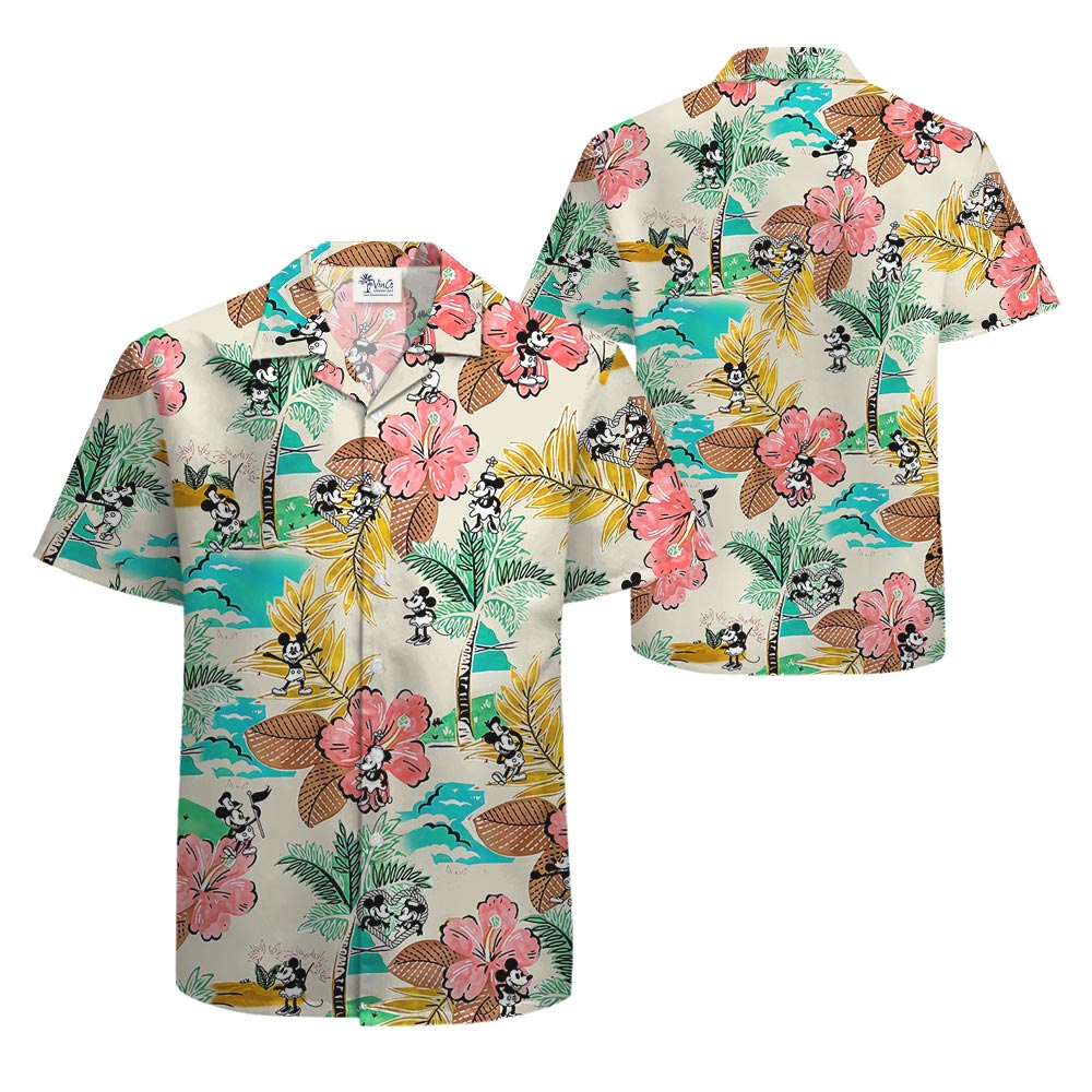 Steamboat Willie Mickey Minnie Flower Hawaiian Shirt For Men