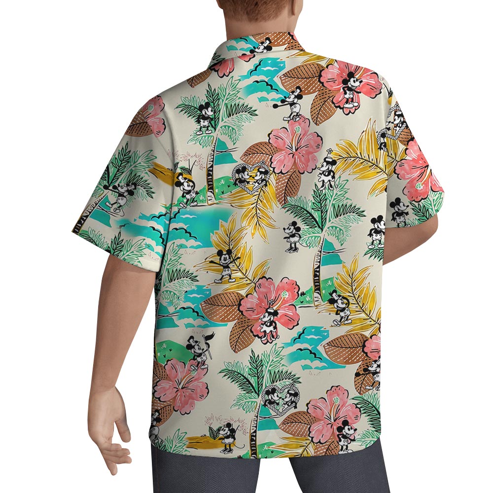 Steamboat Willie Mickey Minnie Flower Hawaiian Shirt For Men