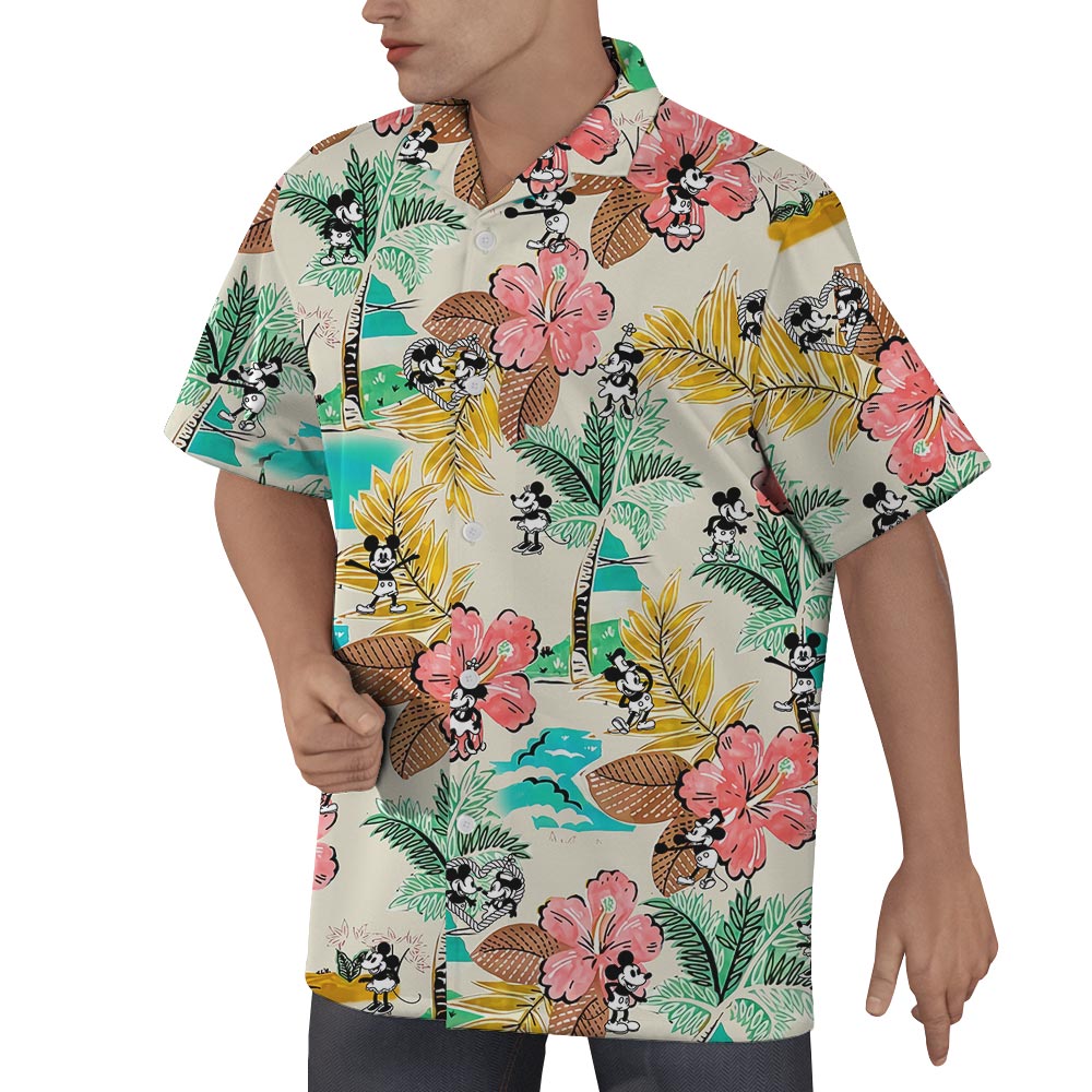 Steamboat Willie Mickey Minnie Flower Hawaiian Shirt For Men