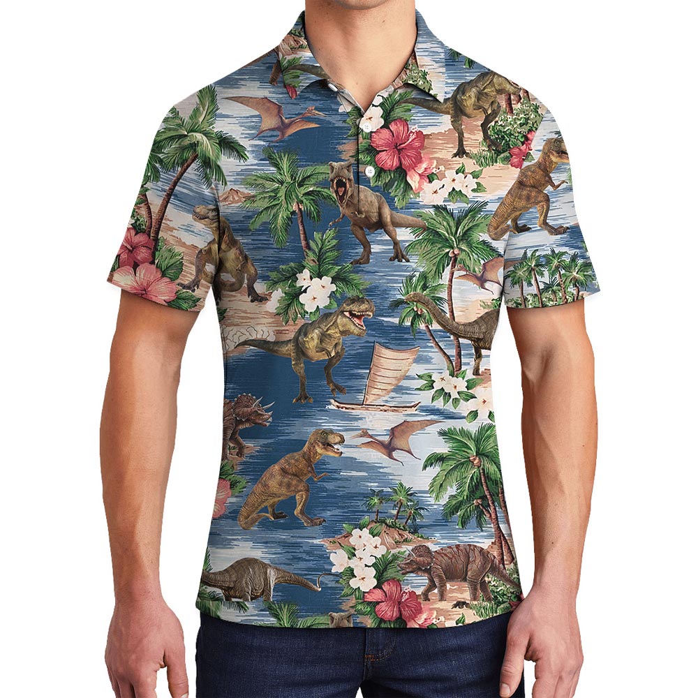 Hawaiian Polo Men With Dinosaur Pattern - variant image 1