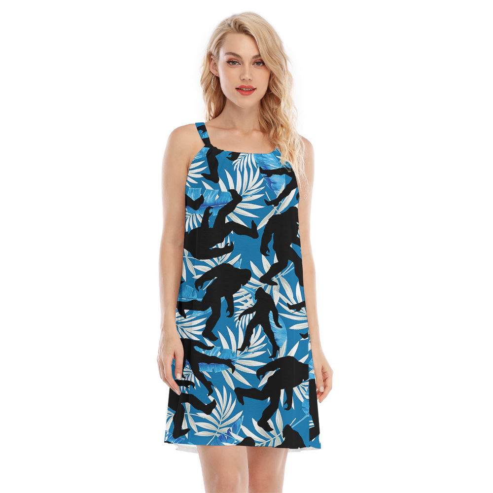 Funny Sasquatch On High Heels Tropical Navy Aloha Dress - variant image 1