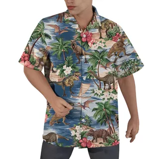 Dinosaur Print Hawaiian Shirt Men