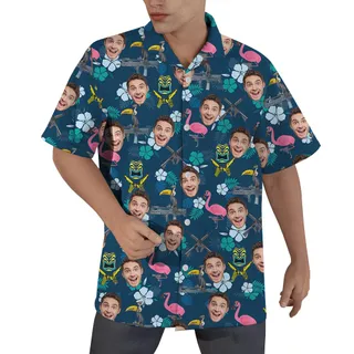 Flamingo Custom Face Matching Hawaiian Shirt Men