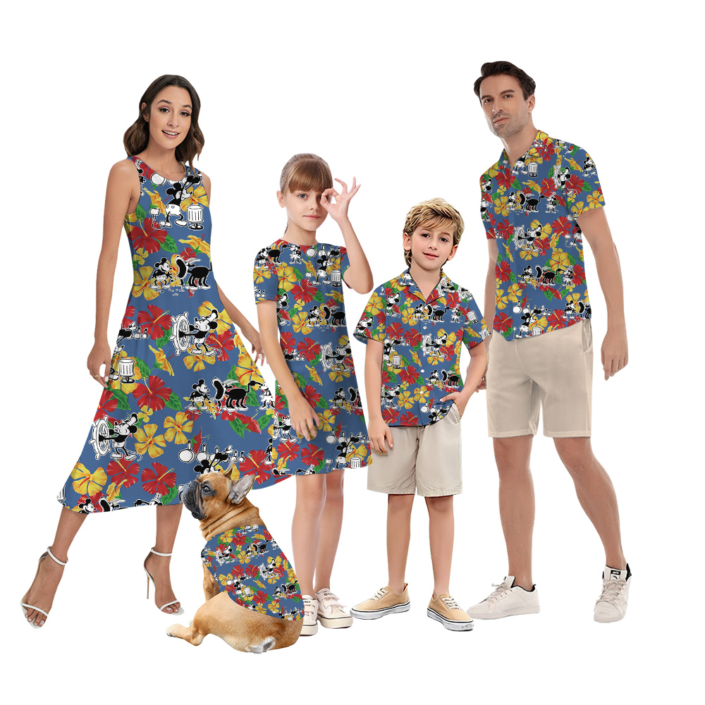 Colorful Hibiscus Steamboat Willie Mickey Family Matching Hawaiian Outfits - variant image 1