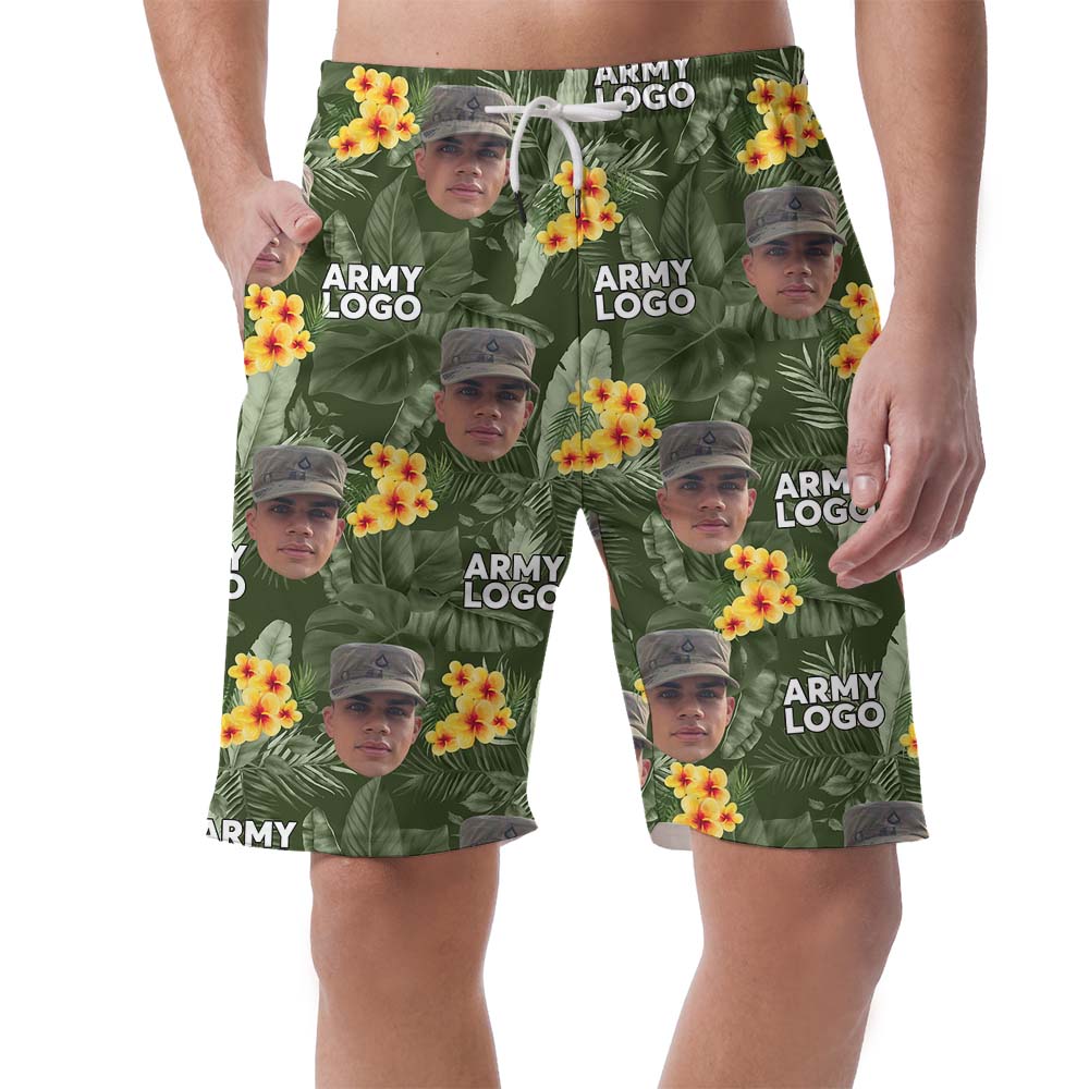 Custom Logo And Face Camo Hawaiian Shorts For Men - variant image 1