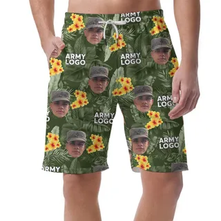 Custom Logo And Face Camo Hawaiian Shorts For Men