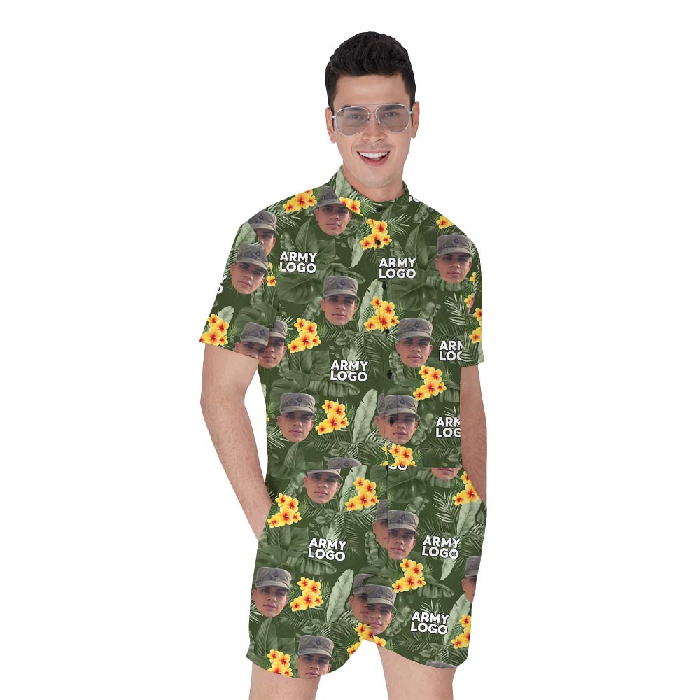 Custom Face And Logo Camouflage Tropical Romper For Men - variant image 1