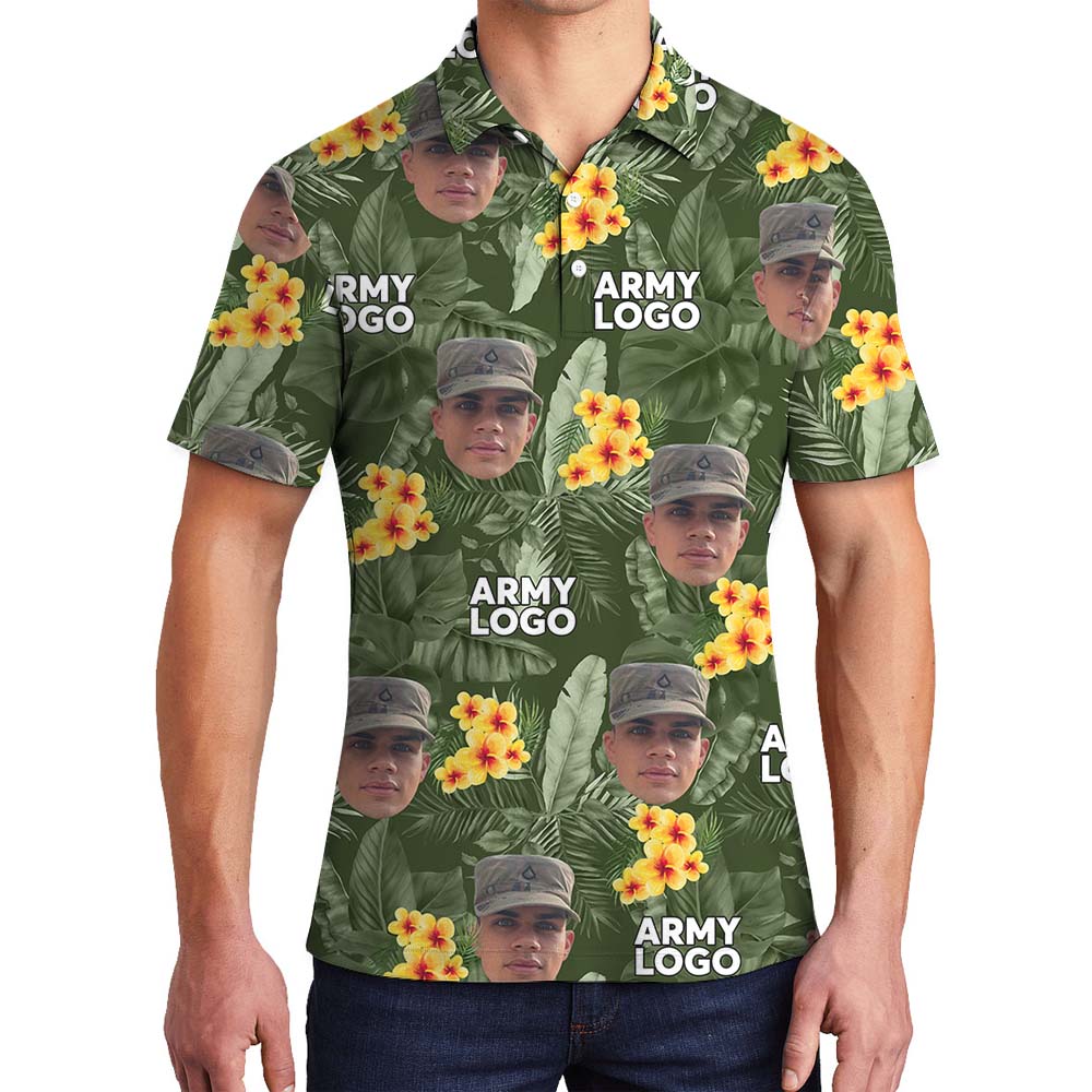 Custom Face And Logo Veteran Men's Collared Polo Shirt - variant image 1