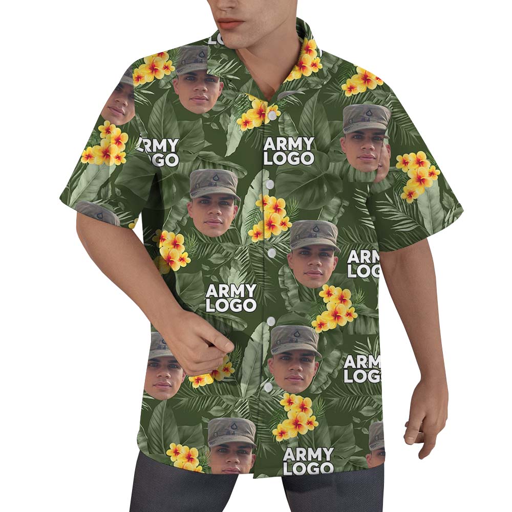 Custom Face And Logo Military Hawaiian Shirt - variant image 1