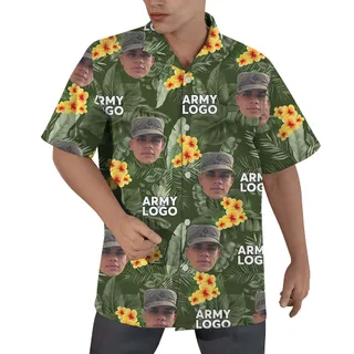 Custom Face And Logo Military Hawaiian Shirt