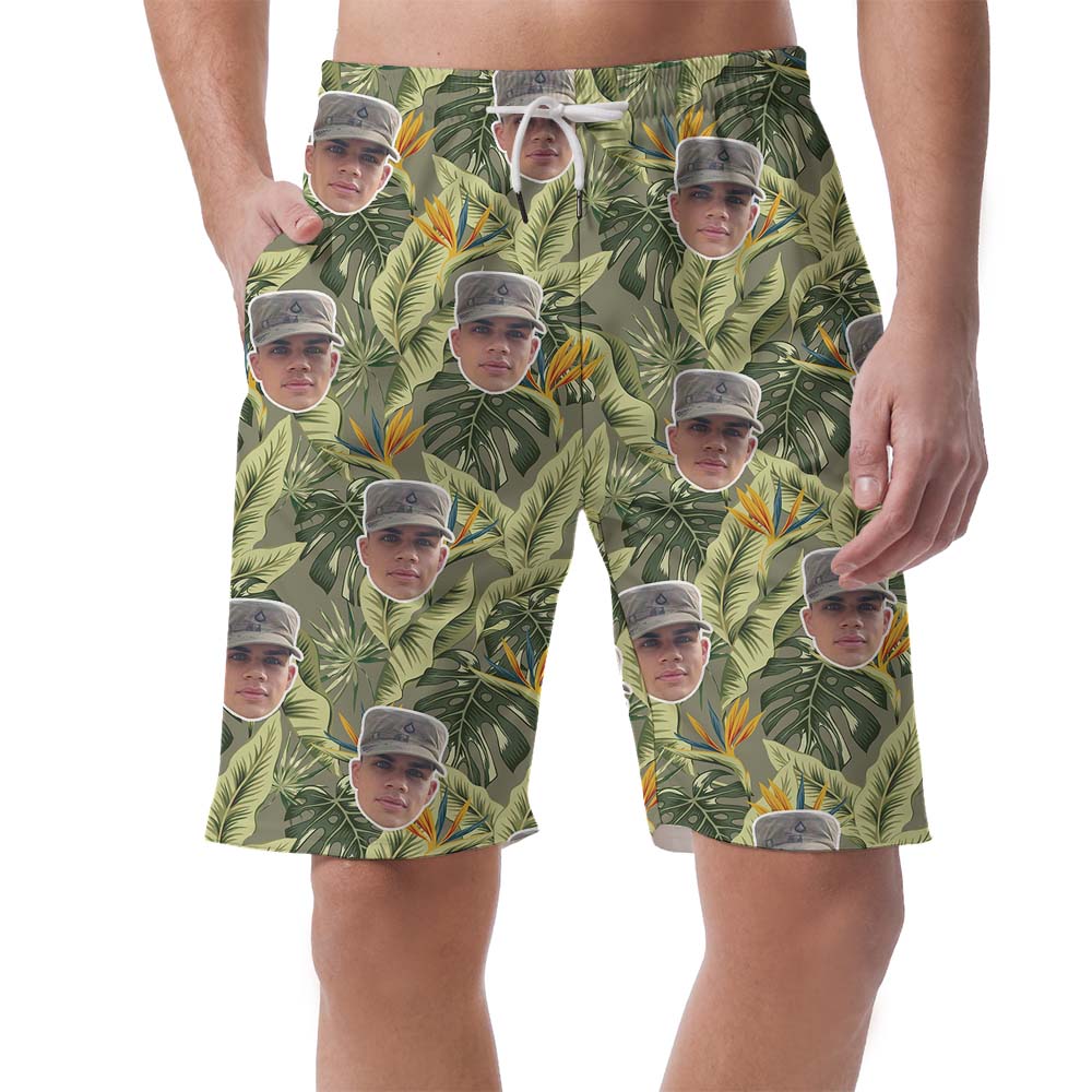 Custom Soldier Face Tropical Men's Swim Trunks - variant image 1
