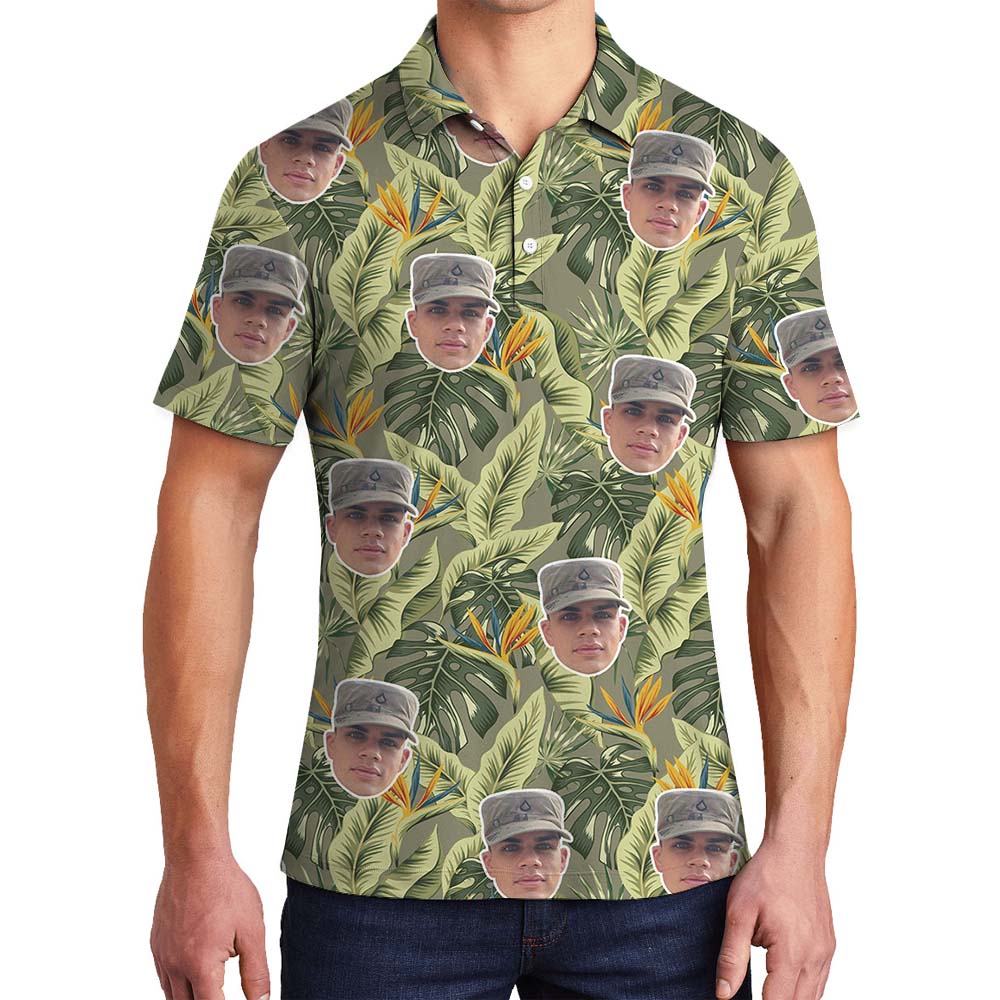 Personalized Camo Tropical Men's Polo Shirt With Faces - variant image 1