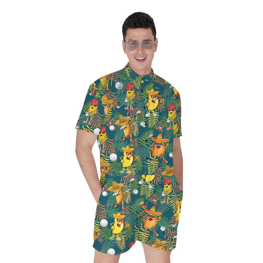 Taco Print Golfing Tropical Romper For Men - variant image 1