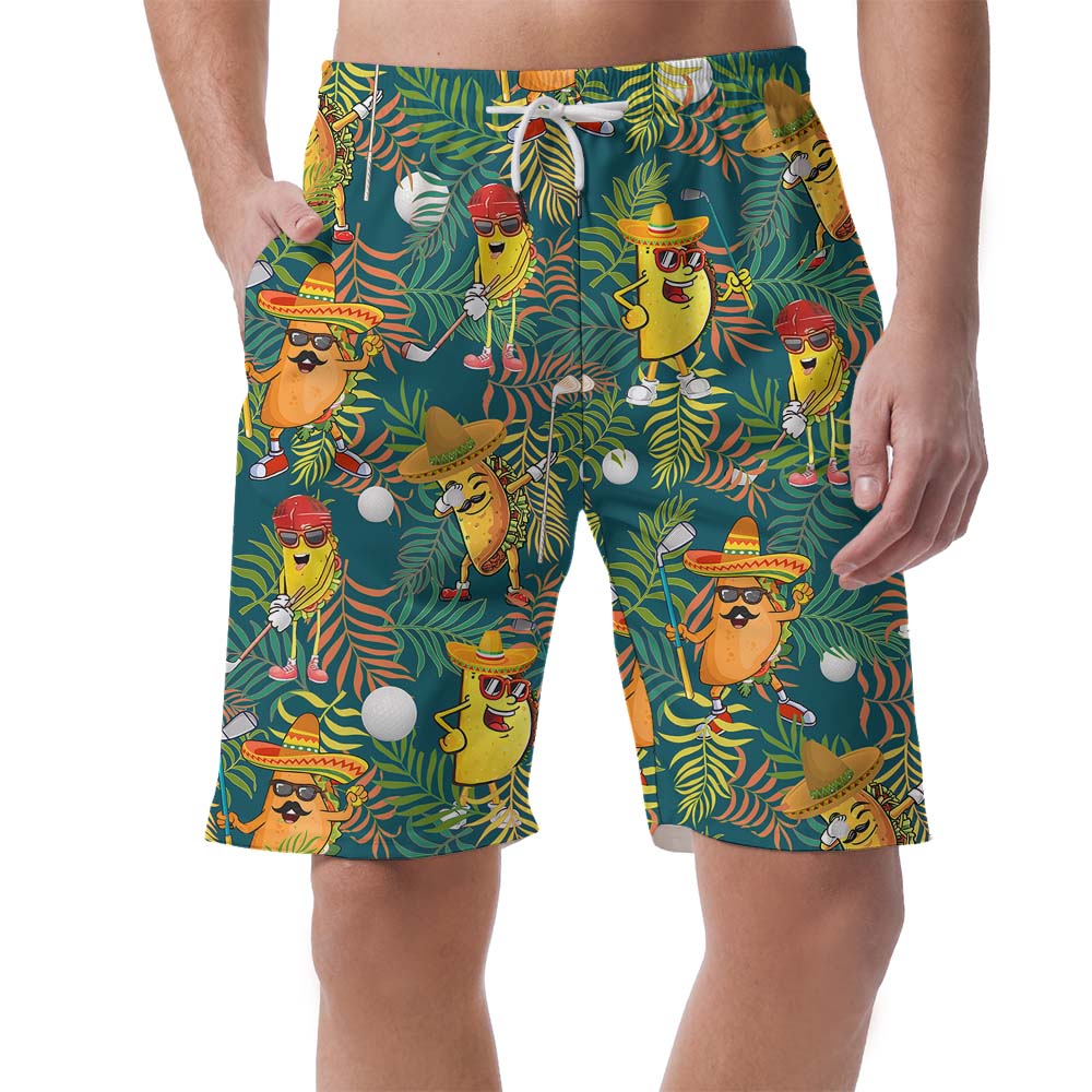 Fun Taco Golf Themed Men's Beach Shorts - variant image 1