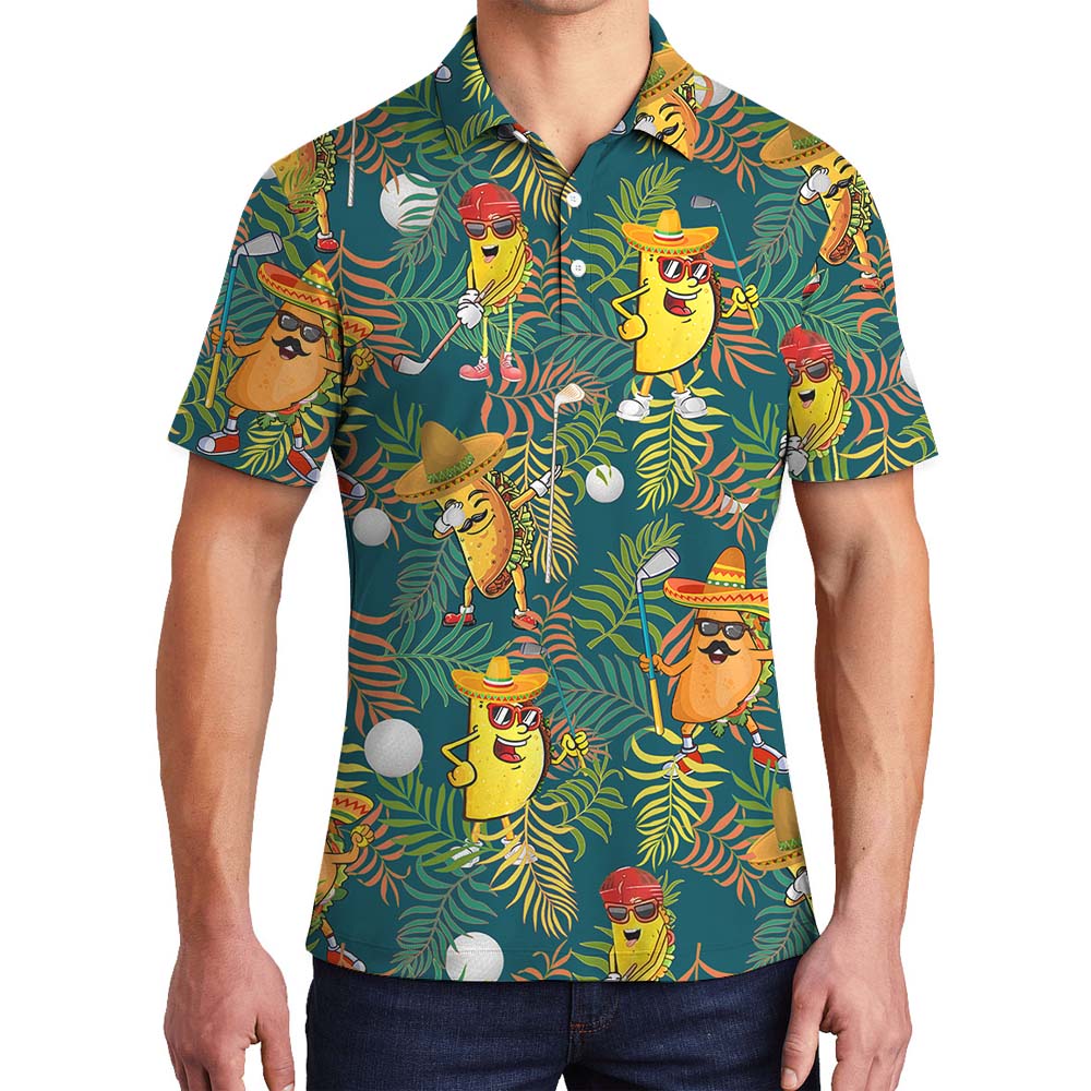 Golfing Taco Pattern Men's Collared Polos - variant image 1
