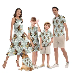 Baseball-Themed Bigfoot Matching Hawaiian Family Outfits