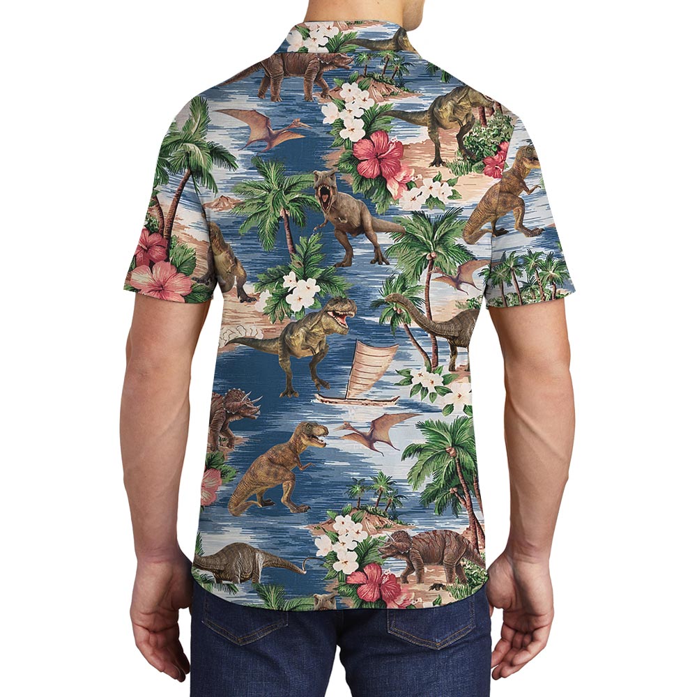 Hawaiian Polo Men With Dinosaur Pattern