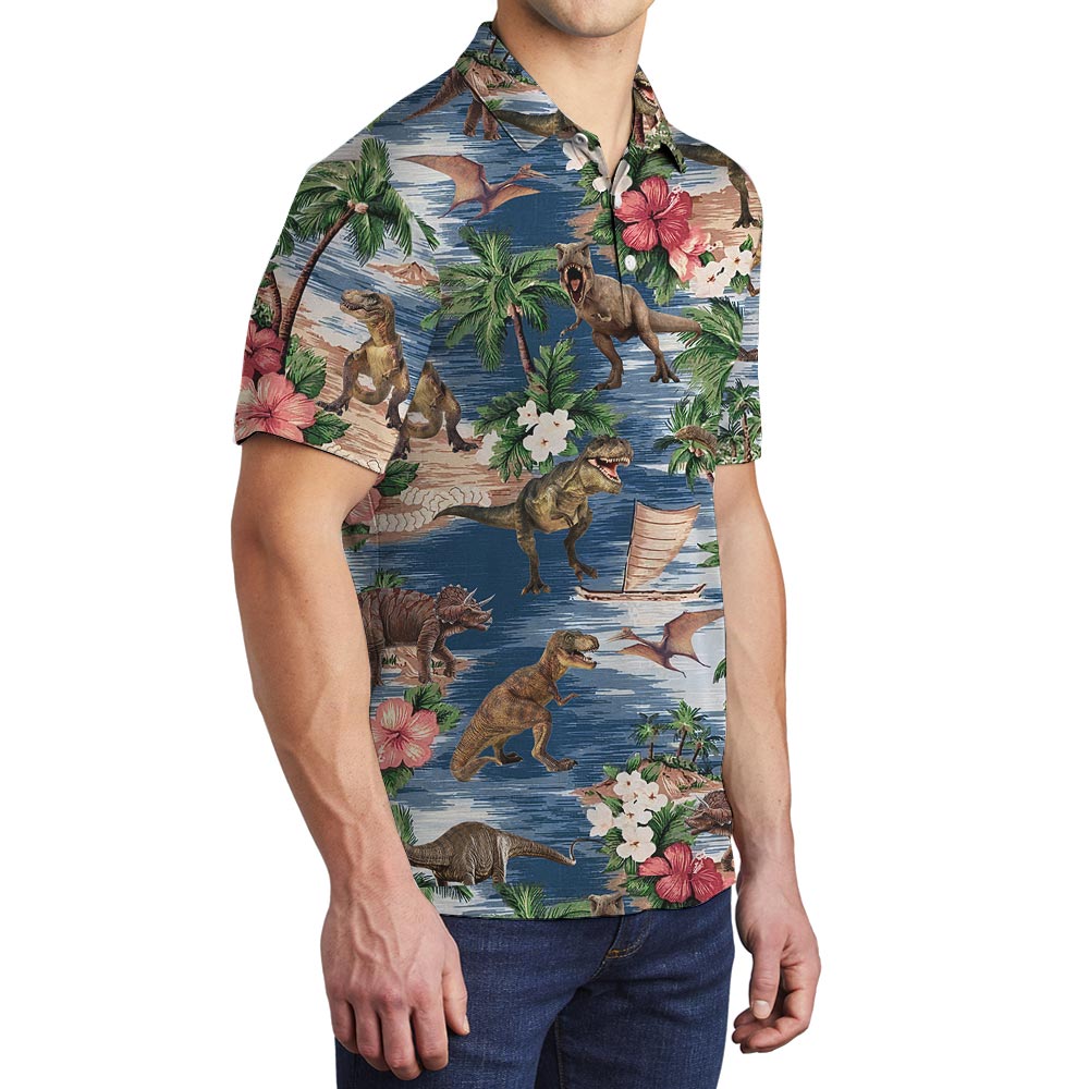 Hawaiian Polo Men With Dinosaur Pattern