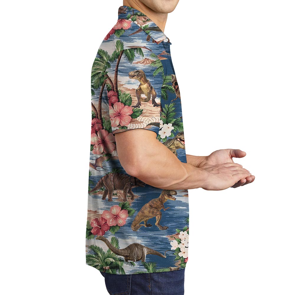 Hawaiian Polo Men With Dinosaur Pattern