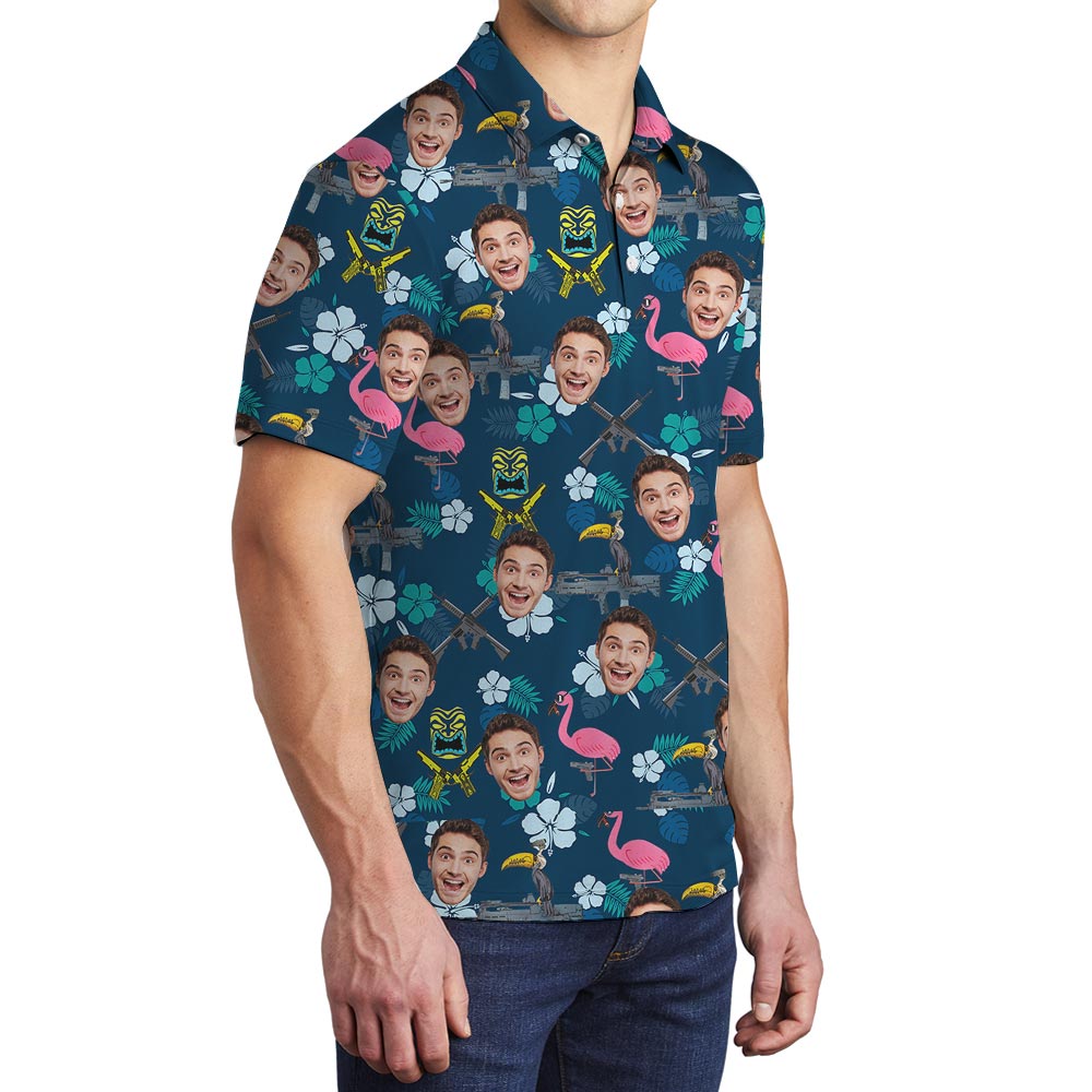 Hawaiian Custom Polo Men With Flamingo Pattern