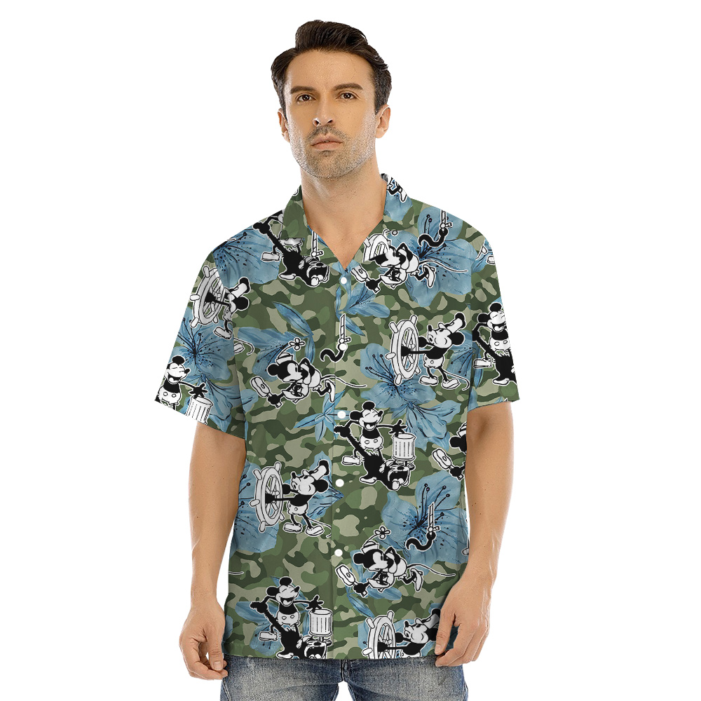 Hibiscus Camouflage Steamboat Willie Mickey Green Matching Family Hawaiian Outfits